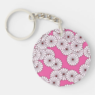 Art Deco flower pattern - cream on pink Keychain