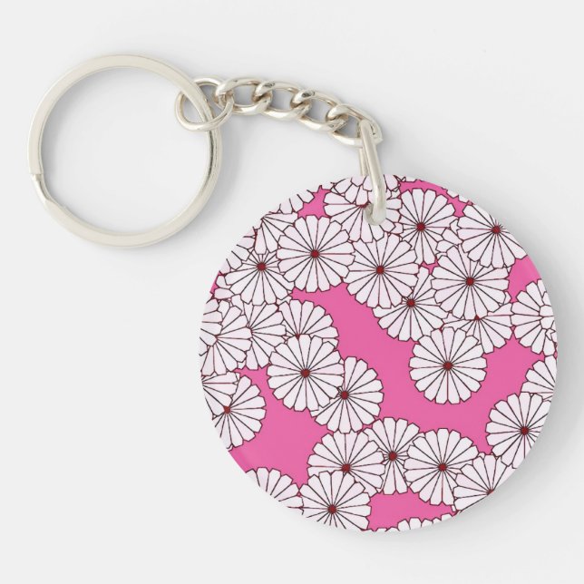 Art Deco flower pattern - cream on pink Keychain (Front)