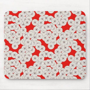 Art Deco flower pattern - cream on red Mouse Pad