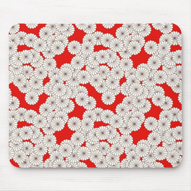 Art Deco flower pattern - cream on red Mouse Pad (Front)
