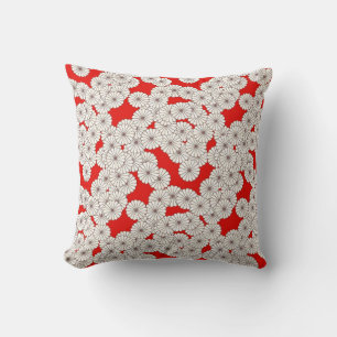 Art Deco flower pattern - cream on red Throw Pillow