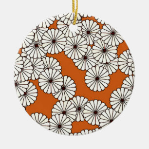 Art Deco flower pattern - cream on rust Ceramic Ornament