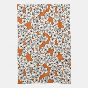 Art Deco flower pattern - cream on rust Kitchen Towel