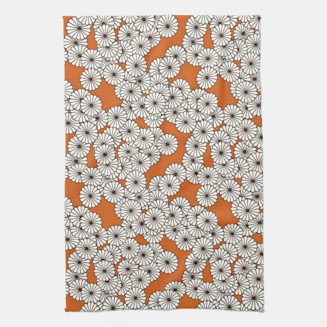Art Deco flower pattern - cream on rust Kitchen Towel (Vertical)