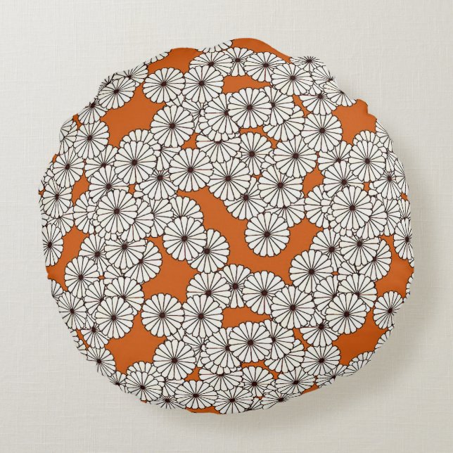 Art Deco flower pattern - cream on rust Round Pillow (Back)