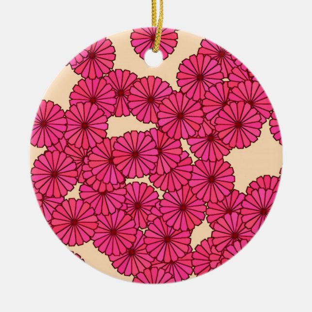 Art Deco flower pattern - deep pink and peach Ceramic Ornament (Front)