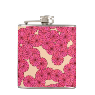 Art Deco flower pattern - deep pink and peach Hip Flask