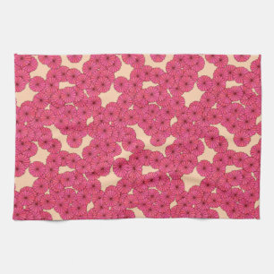 Art Deco flower pattern - deep pink and peach Kitchen Towel