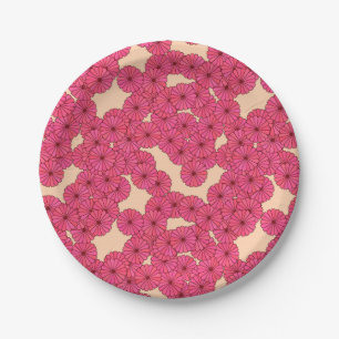 Art Deco flower pattern - deep pink and peach Paper Plate