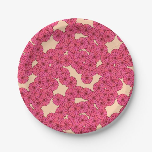 Art Deco flower pattern - deep pink and peach Paper Plate (Front)