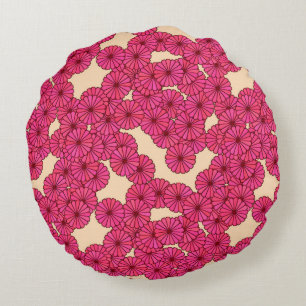 Art Deco flower pattern - deep pink and peach Round Pillow