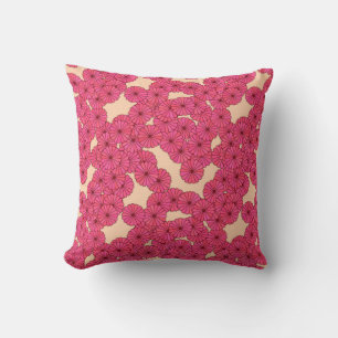 Art Deco flower pattern - deep pink and peach Throw Pillow