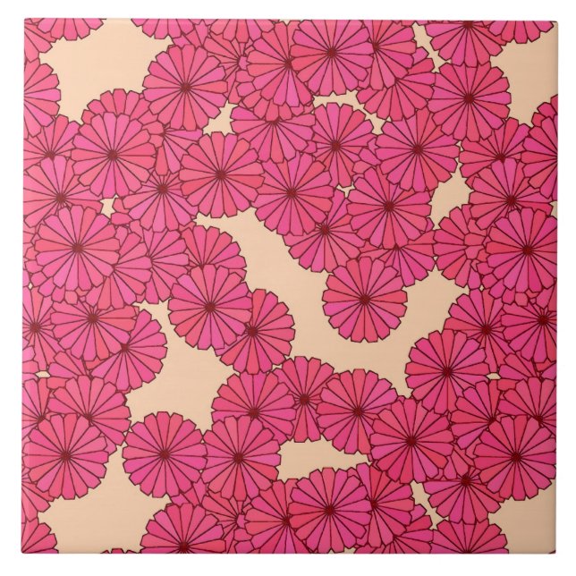 Art Deco flower pattern - deep pink and peach Tile (Front)