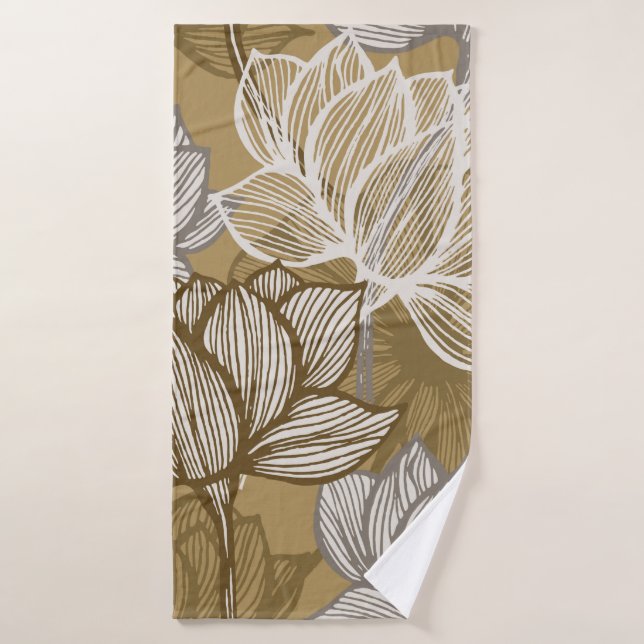 Art deco flower pattern. Flower gold line art. flo Bath Towel (Bath Towel)