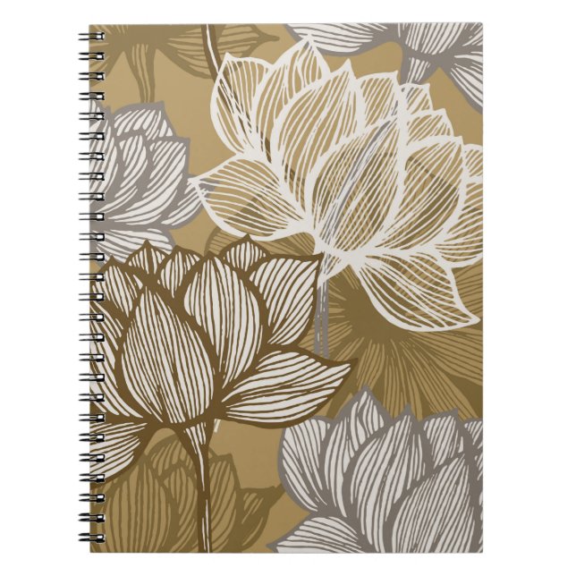 Art deco flower pattern. Flower gold line art. flo Notebook (Front)