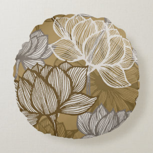 Art deco flower pattern. Flower gold line art. flo Round Pillow
