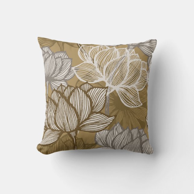 Art deco flower pattern. Flower gold line art. flo Throw Pillow (Front)