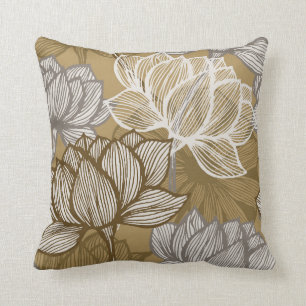 Art deco flower pattern. Flower gold line art. flo Throw Pillow