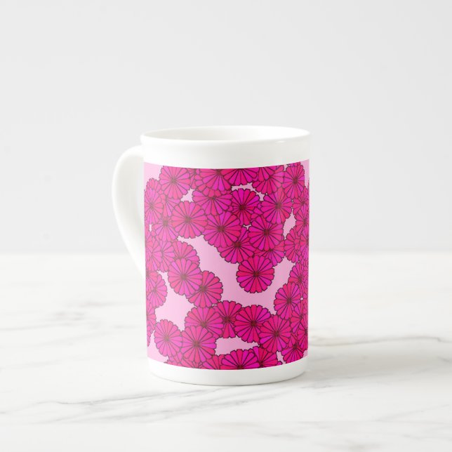 Art Deco flower pattern - magenta on pink Bone China Mug (Front Left)