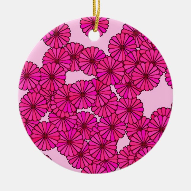 Art Deco flower pattern - magenta on pink Ceramic Ornament (Front)