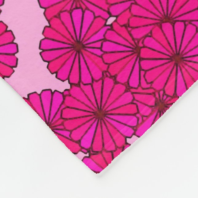 Art Deco flower pattern - magenta on pink Fleece Blanket (Corner)