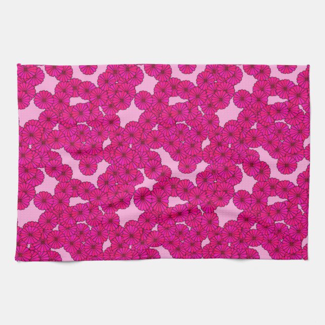 Art Deco flower pattern - magenta on pink Kitchen Towel (Horizontal)