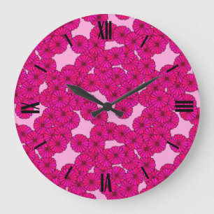 Art Deco flower pattern - magenta on pink Large Clock