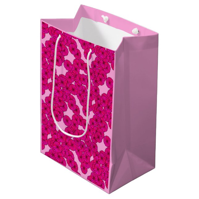 Art Deco flower pattern - magenta on pink Medium Gift Bag (Front Angled)