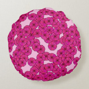 Art Deco flower pattern - magenta on pink Round Pillow