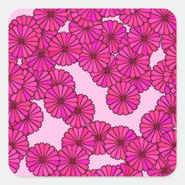Art Deco flower pattern - magenta on pink Square Sticker (Front)