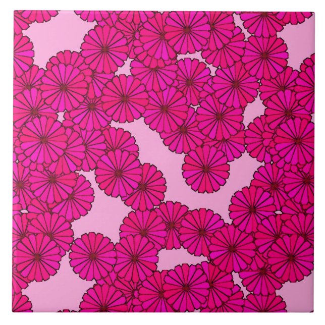 Art Deco flower pattern - magenta on pink Tile (Front)