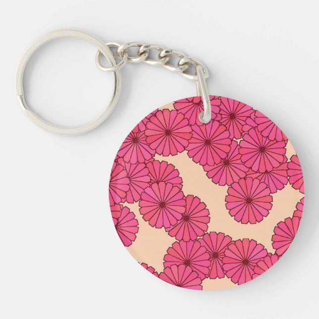 Art Deco flower pattern - pink and peach Keychain (Front)