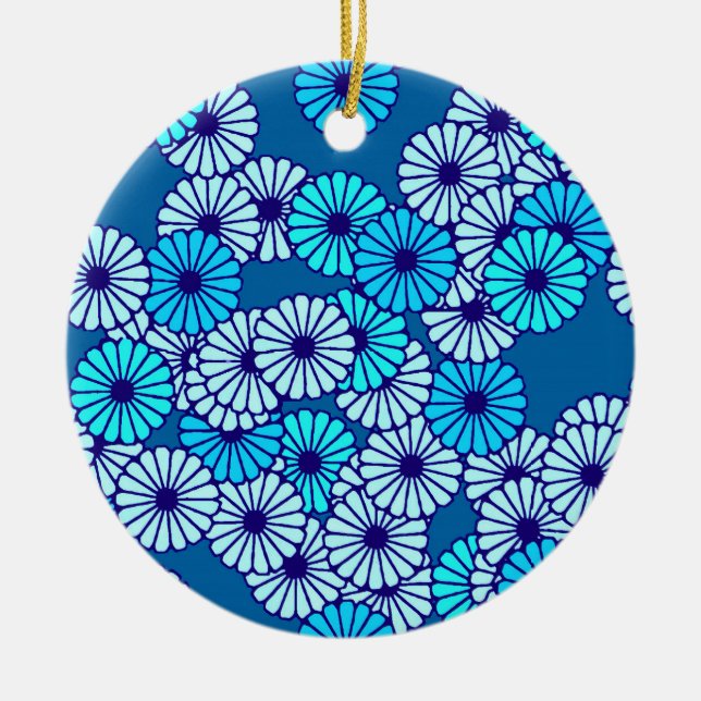 Art Deco flower pattern - shades of blue Ceramic Ornament (Front)