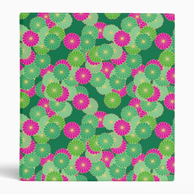 Art Deco flower pattern - shades of green, fuchsia Binder (Front)