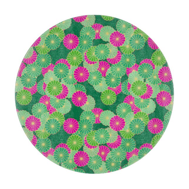 Art Deco flower pattern - shades of green, fuchsia Cutting Board (Front)