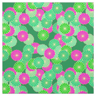 Art Deco flower pattern - shades of green, fuchsia Fabric