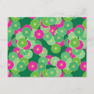 Art Deco flower pattern - shades of green, fuchsia Postcard