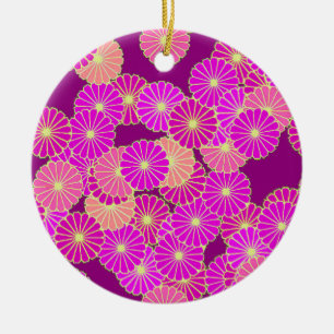 Art Deco flower pattern - shades of violet, coral Ceramic Ornament