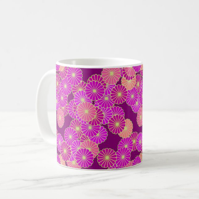 Art Deco flower pattern - shades of violet, coral Coffee Mug (Front Left)
