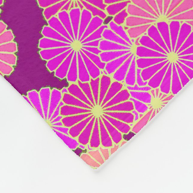 Art Deco flower pattern - shades of violet, coral Fleece Blanket (Corner)