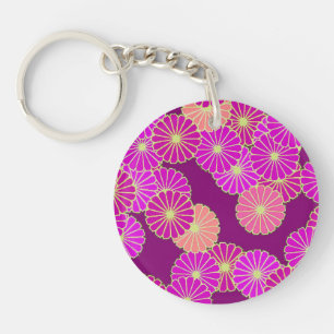 Art Deco flower pattern - shades of violet, coral Keychain