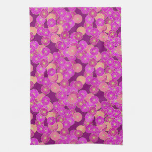 Art Deco flower pattern - shades of violet, coral Kitchen Towel