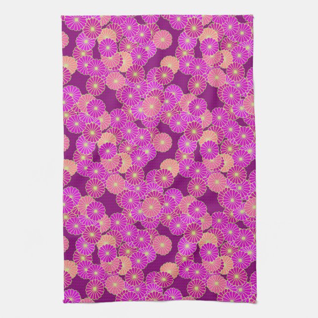 Art Deco flower pattern - shades of violet, coral Kitchen Towel (Vertical)