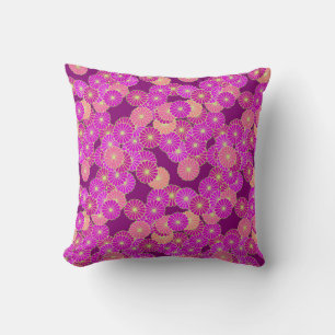 Art Deco flower pattern - shades of violet, coral Throw Pillow