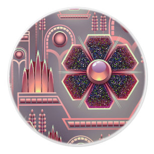 Art deco flower pattern vintage floral geometric ceramic knob