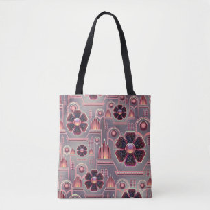 Art deco flower pattern vintage floral geometric tote bag