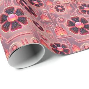 Art deco flower pattern vintage floral pink wrapping paper