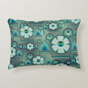 Art deco flower pattern vintage geometric green accent pillow