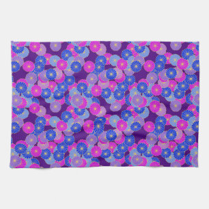 Art Deco flower pattern - violet, blue and purple Kitchen Towel