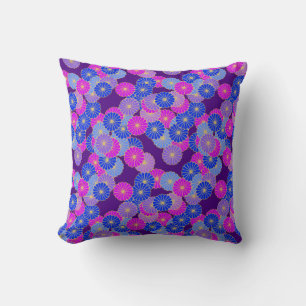 Art Deco flower pattern - violet, blue and purple Throw Pillow